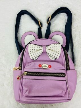 Nikki Lilac & white Kids studded Bow & ear mini Backpack